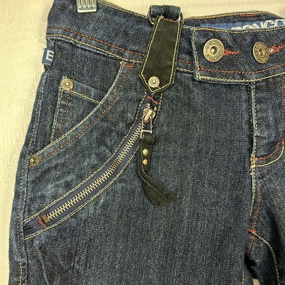 Bongo Dark Wash Cotton Blend Denim Suspender Capris Size 8F - Picture 2 of 13